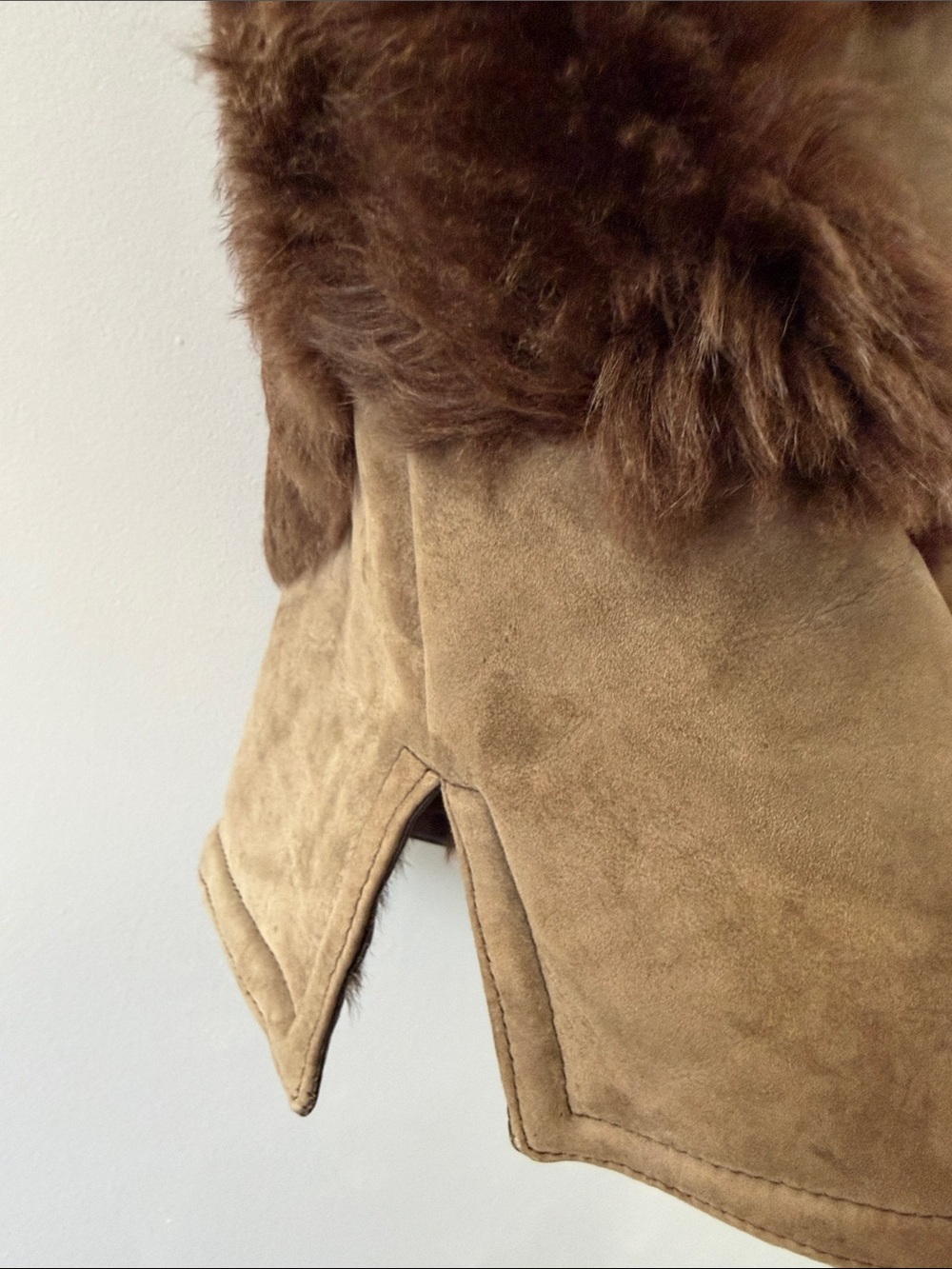 Brown Suede and Shearling Vest with Fur Trim, Vintage - Picture 3 of 12